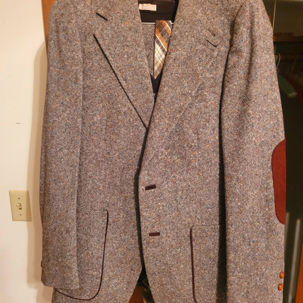 Gray Tweed Blazer with Brown Elbow Patches